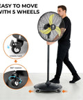 Man moving Whisper Quiet 24 Inch Industrial Pedestal Fan With Brushless DC Motor, 5000 CFM Waterproof Heavy Duty Outdoor Fan