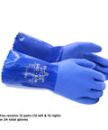 Atlas 660 Triple Dipped PVC Chemical Resistant Gloves in blue, large size, showing seamless cotton liner and textured grip