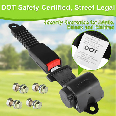 61 Inch Retractable DOT Seat Belts For Golf Carts And Go Karts, Universal 2 Point Adjustable Safety Belts with certification
