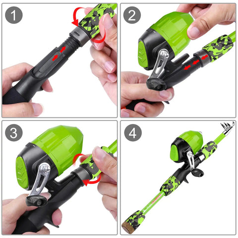 All In One Kid Friendly Fishing Rod And Reel Set With Tackle Box Lures And Portable Bag assembly steps