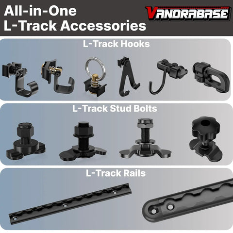 Heavy Duty 4 Pack L Track Hooks With Single Stud Fitting Spring Loaded Gear Hooks Aluminum L Track Accessories displayed together