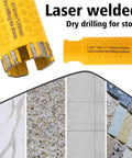 Casaverde 1-3/8in diamond granite drill bits; yellow laser-welded core bits for stone drilling, front view