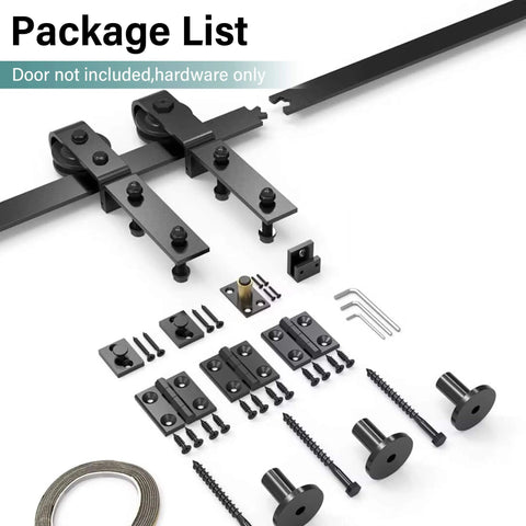 Carbon Steel Bifold Barn Door Hardware Kit For 32 Inch Closet Doors 3ft Track Smooth Quiet Black components