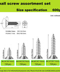 600pcs Short Wood Screws Kit M3 Stainless Steel Assortment With Countersunk Flat Head Design For Cabinet Hinges 6mm 8mm 10mm 12mm