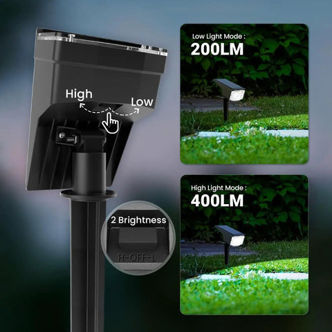 4 Pack Solar Spotlight Outdoor Lights Waterproof IP66 with adjustable brightness modes and 0-120° head, garden lighting