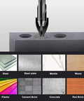 Illustration of drill bit penetrating surface. Heavy-Duty 10-Piece 5/32 Inch Masonry Concrete Drill Bit Set for various materials.
