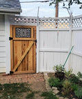 Wooden gate with Heavy Duty Gate Hinges 6 Pack Black Iron 3.5 Inch Swing Door Hinges For Wood Shed Barn Fence Gates Screws Included installed
