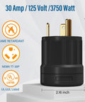 Image of RV Replacement Plug TT30P 30 Amp 125 Volt NEMA Electrical Connector with flame retardant and UL/cUL listed features.