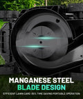 13 Inch Cordless Lawn Mower With 5 Height Settings 20V Brushless Motor Ideal for Garden Yard and Small Farm Lightweight No Fuss Walk Behind Includes 4Ah Battery And Charger For Quick Clean Cuts. manganese steel blade underside