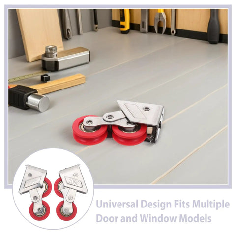 Tough As Nails Stainless Steel Double Roller Wheels For Sliding Door Track Pulley Replacement on workshop table.