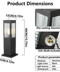 Heavy Duty Outdoor Path Light 15.75 Inches Modern Landscape Bollard showcasing dimensions, aluminum material, and E26 bulb holder.