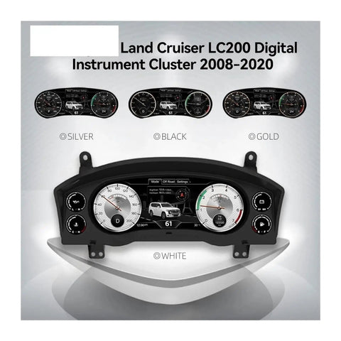 12.3 Inch LCD Dash Instrument Cluster Replacement For Toyota Land Cruiser LC200 2008 To 2020 With Digital Gauges Speedometer Plug And Play Fit Built In Circuit Board Stable Idle And Smooth Acceleration. Black LCD dash cluster shown in front view.