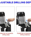 Adjustable depth setup for No Sweat Hinge Boring Drill For Slick Cabinet Door Woodworking, showing how to drill deep and shallow.