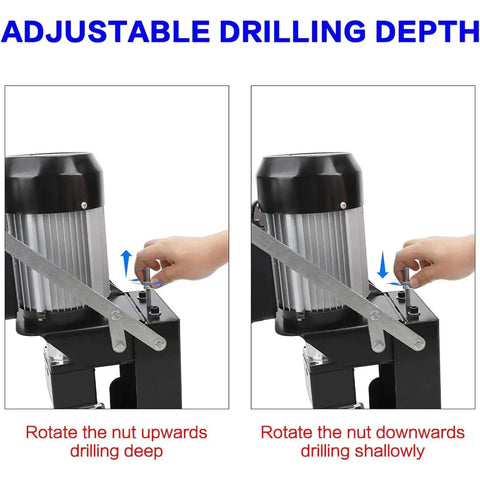 Adjustable depth setup for No Sweat Hinge Boring Drill For Slick Cabinet Door Woodworking, showing how to drill deep and shallow.