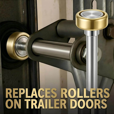 Close-up of installed steel wheel roller for 12 Pack Built Tough Heavy Duty Truck Trailer Door Rollers Replacement Parts
