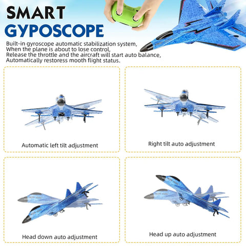 Images showing stabilization features of Remote Control Airplane Toy For Outdoors 2CH 2.4Ghz RC Plane With Lights, Durable Foam Jet.