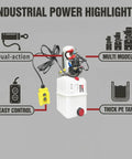 Double Acting 12V DC Hydraulic Pump Power Unit With 2 GPM Flow And 3200 PSI Plastic Reservoir SAE 6 Connector for Dump Trailers