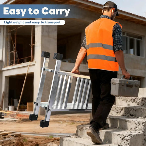 Lightweight Folding Ladder For Home And Outdoors Extendable A Frame Step Ladder With Sturdy Locking Joints Anti Slip Feet Stable Leaning And A Frame Modes Portable DIY Tool For Roof Garage Attic And More, aluminum, easy to carry