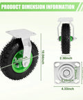 Eight Inch Pneumatic Caster Wheels Set Of Four Dual Ball Bearing Heavy Duty Shock Absorbing Air Tires For Farm Wagon dimensions and details