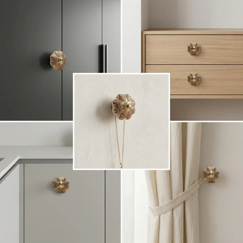 Handmade Ceramic Cabinet Knobs and Drawer Pulls Dope Pumpkin Gold Boho Kitchen Door Hardware Cupboard Wardrobe Pull Handles