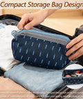 Compact storage bag holding 75 Piece Sewing Tool Set With Big Eye Steel Needles, 10 Rolls Jeans Thread, Strawberry Pin Cushion Holders, Denim Needle Kit For Beginners, Portable Grab And Go DIY Travel Sewing Kit For Quick Home Repairs.