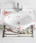Wall Hung Porcelain Ceramic Sink, decorative floral design with towel rack, size 50.5x37cm, perfect for small bathrooms.