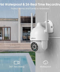 Outdoor 2K WiFi Security Camera With Auto Tracking And Color Night Vision on building wall, IP66 waterproof