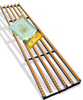 No Sweat Gravity Roller Conveyor Unloading Slide With Durable Steel Stand And Abs Plastic Rollers Lightweight Freight Transfer Rail shows a bag sliding.