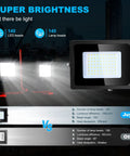 Comparison of Dimmable LED Work Light 10000Lm 5000K Dual Head with Stand showing super brightness and efficiency data.