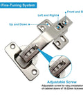 4D Fine-Tuning System of Straight Up Smooth Two Pack Concealed Cabinet Hinges, adjustable for 18-22mm doors, silver hardware.