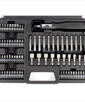 109 Piece Screwdriver And Drill Bit Set With Ratcheting Handle, Titanium Coated Steel Bits For Metal, Masonry And Wood, in case