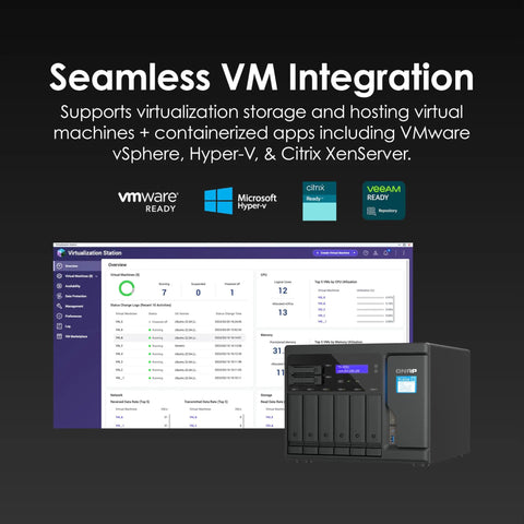 Seamless VM Integration on Heavy Duty Eight Bay Network Attached Storage with virtualization apps interface and Intel Atom C5125.