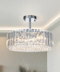 Lit Modern Crystal Chandelier Pendant Light Fixture With Three Lights Black Cage Drum Shade 15.75 Inch Hanging Ceiling Lamp
