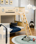 Heavy Duty Angled Bunk Bed Ladder Hooks 4 Pack With Mounting Screws shown with bunk bed setup and storage in a stylish room.
