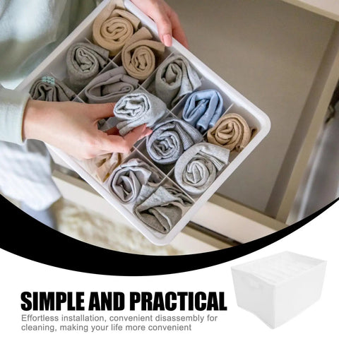 Slick Underwear Drawer Organizer With Divided Compartments For Bras Socks And Clothes To Keep Your Closet Neat And Legit A Versatile Large Capacity Storage Box That Is Straight Up A Game Changer filled with neatly rolled socks in a white divided tray.