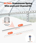 Heavy Duty Greenhouse Wiggle Wire Bundle With Lock Channels And Rustproof Aluminum Clips For No Sweat Poly Film Securing and Dang Tough Shade Cloth Fastening Done Right, showing channel lengths and accessories.