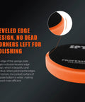 Five Pack 6.5 Inch Buffing Polishing Pads For 6 Inch 150mm Backing Plate Car Buffer Polisher Kit Includes T120 Green Heavy Cut Pad And T80 Yellow High Cut Pad For Deep Scratches Orange Peel Oxidation Removal Polishing Waxing Pro Grade with beveled edge design close-up.