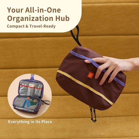Water Resistant Travel Toiletry Bag With Hidden Carabiner Hook And Hanging Loop for gym and bathroom storage