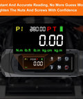 Close-up of digital display on Digital Torque Wrench Set with Dual Direction Ratchets, showing readings and buttons.