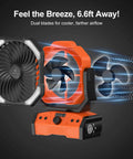 40000mAh Camping Fan With LED Light Remote And Hook Rechargeable Oscillating Tent Fan For Power Outs Travel RV Job Site Orange Battery Bank