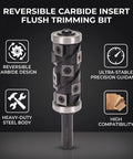 Premium Reversible Carbide Flush Trim Router Bit With 1/2 Inch Shank And 32mm Cutter Diameter, featuring reversible carbide design and heavy-duty steel body.