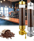 Hustle Ready Wall Mounted Coffee Bean Dispenser Keeps Your Whole Beans Crisp And Properly Locked Away Six Point Five Liter Acrylic Container with beans in coffee shop.