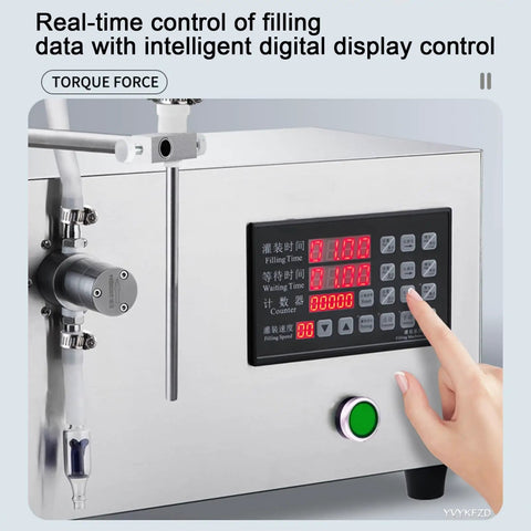 Semi Automatic Liquid Filling Machine With Dual Heads And Digital Control showing digital display for real-time filling data.
