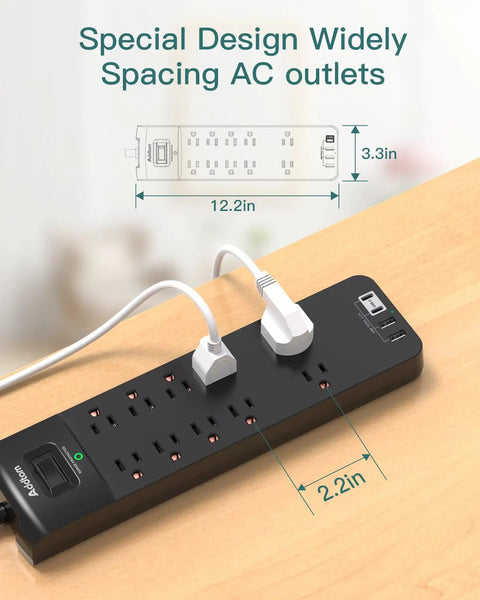 Surge Protector Power Strip With 10 Outlets And 4 USB Ports 2 USB C Six Foot Heavy Duty Extension Cord Flat Plug 2700 Joules