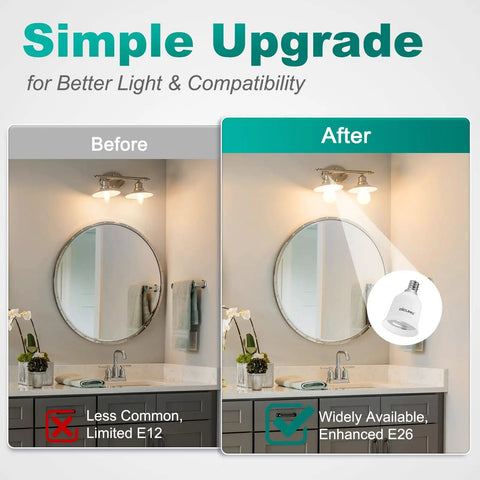 E12 To E26 Socket Adapter Kit Candelabra To Standard Base Converter For LED Bulbs 200W Max Heat Resistant 200 Degrees Celsius 110 To 250V 6 Pack No Hassle Install No Tools Required Universal Fit Durable Construction