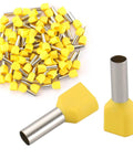 Yellow insulated ferrules with metal ends, not 100 Pack 10 AWG Twin Wire Ferrules Red TE6014 Dual Wire Crimp Connectors.