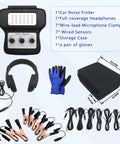 Image of Six Channel Chassis Ear Auto Engine Noise Detector with headphones, clamps, sensors, storage case, and gloves.