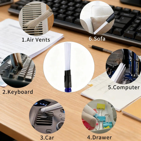 Universal Vacuum Attachments Kit For 1.25 Inch And 1.875 Inch Hoses Shop Vac Accessories With Brush Crevice Tool Flexible Adapter 32mm Compatibility showing uses for cleaning air vents, keyboards, cars, drawers, computers, and sofas.