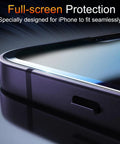 Peep Proof Privacy Screen Protector For iPhone 14 Pro Max 3 Pack With 25 Degree Anti Spy Shield installed on phone