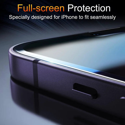 Peep Proof Privacy Screen Protector For iPhone 14 Pro Max 3 Pack With 25 Degree Anti Spy Shield installed on phone